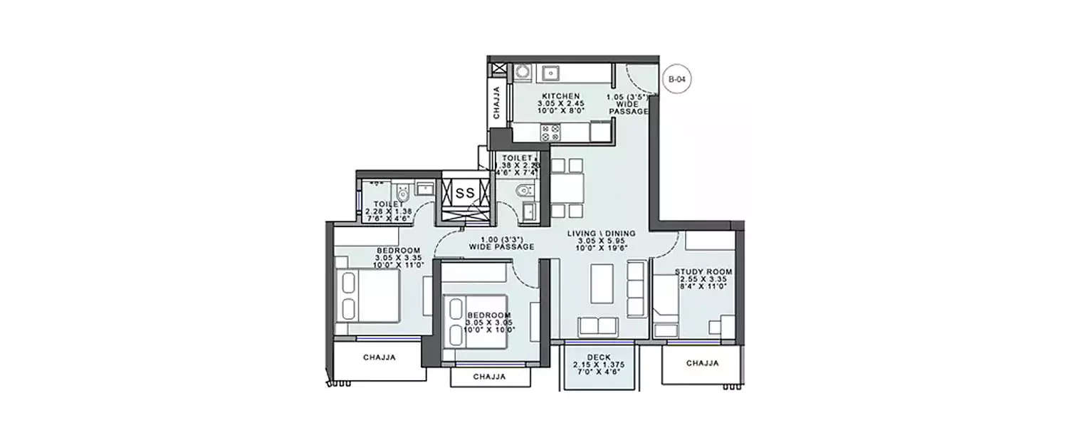 Floor plan for 2 BHK