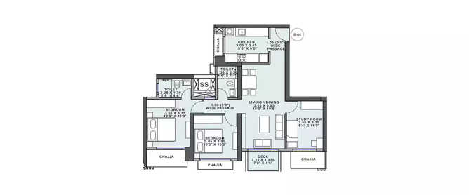 Wadhwa Codename Ultimous Mulund - Floor plan 2 BHK 792 Sq.ft