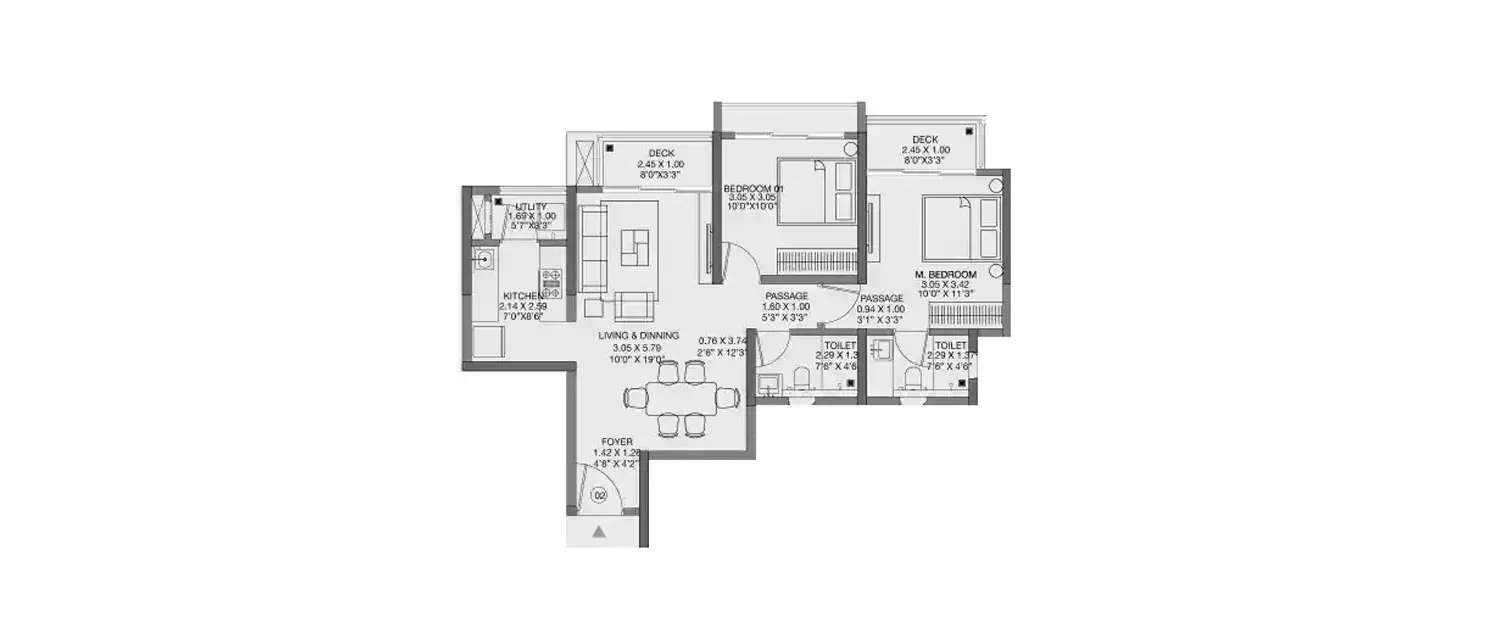 Floor plan for 2 BHK
