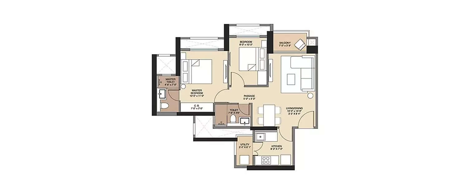Floor plan for 2 BHK