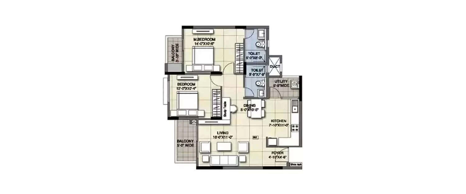 Floor plan for 2 BHK