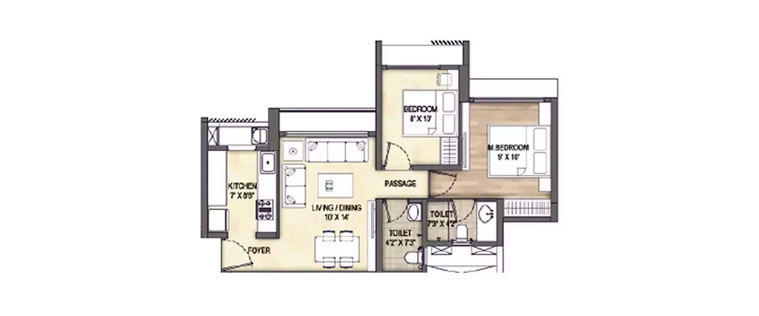 Floor plan for 2 BHK