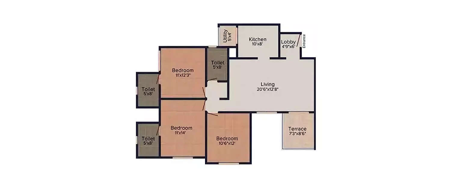 Floor plan for 3 BHK