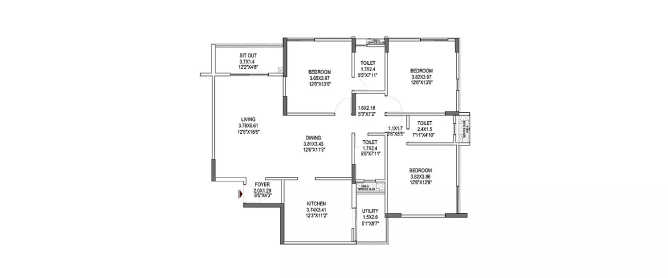 Pride Palatia II HBR Layout - Floor plan 3 BHK 1723 Sq.ft