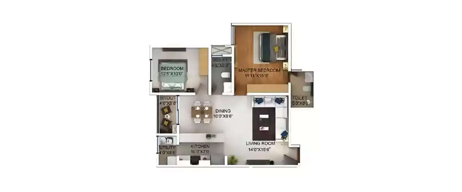 Floor plan for 2 BHK