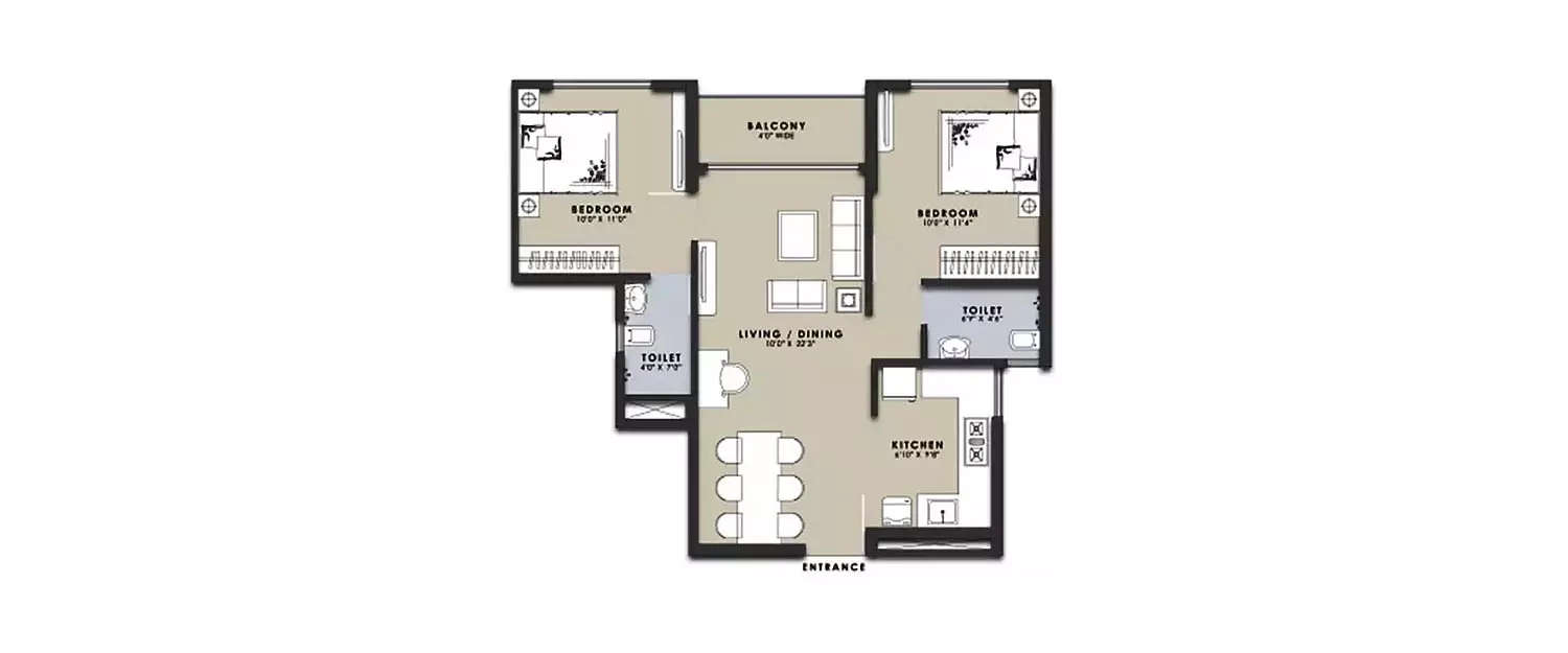 Floor plan for 2 BHK