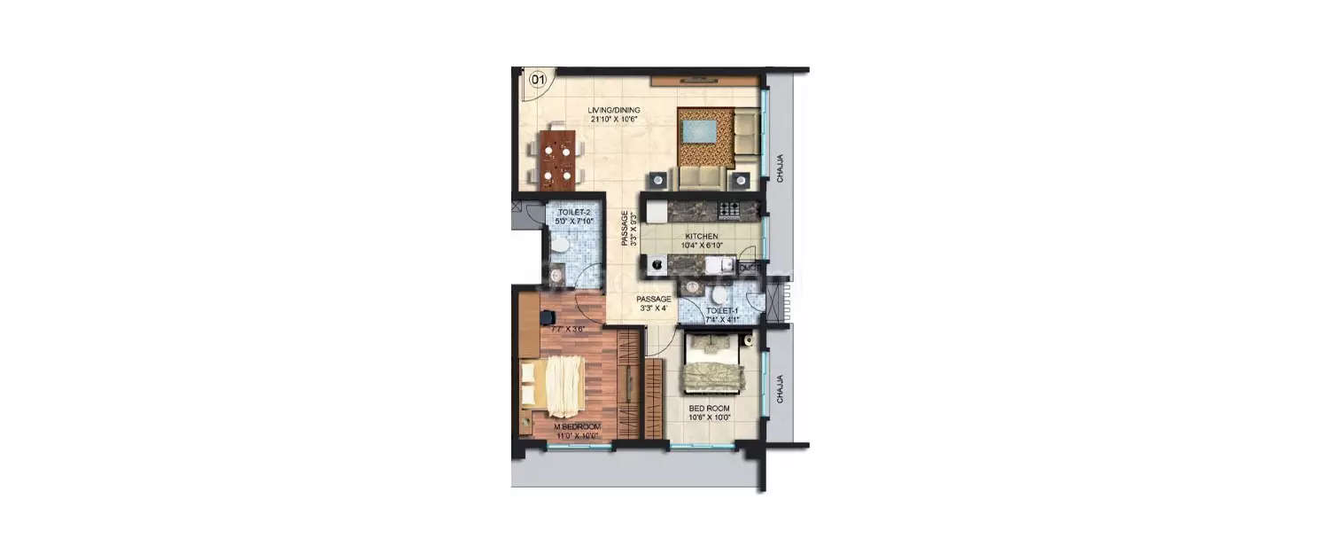 Floor plan for 2 BHK