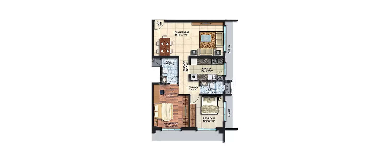 Floor plan for 2 BHK