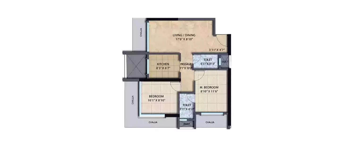 Floor plan for 2 BHK