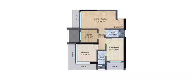 Spenta Ornata Amber Chembur - Floor plan 2 BHK 531 Sq.ft