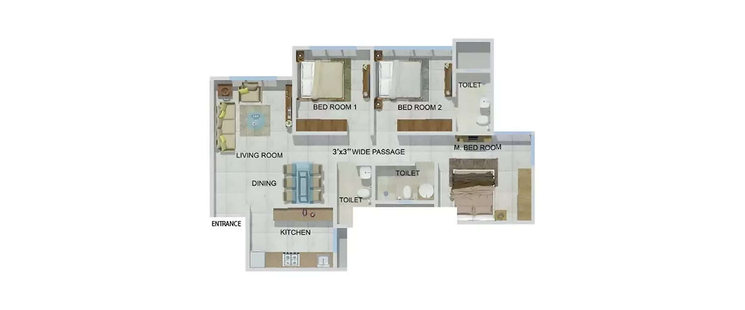 Floor plan for 3 BHK