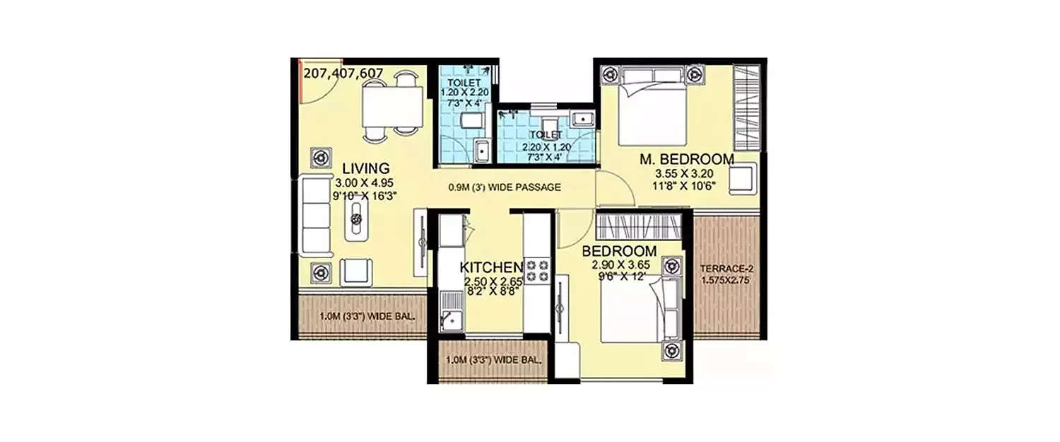 Floor plan for 2 BHK