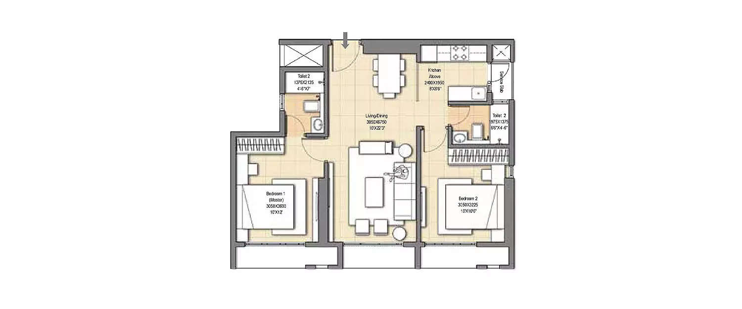 Floor plan for 2 BHK