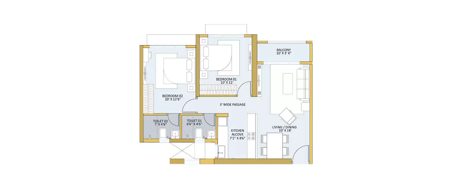 Floor plan for 2 BHK