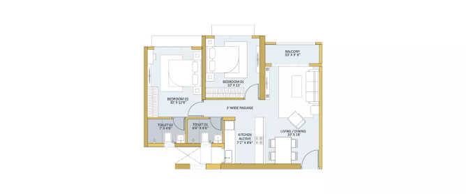 Ashford Royale Nahur - Floor plan 2 BHK 650 Sq.ft