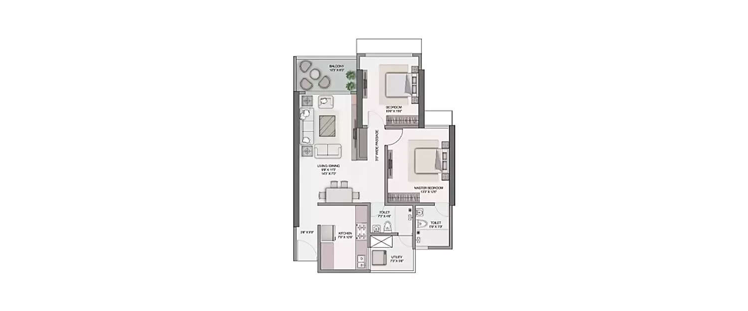 Floor plan for 2 BHK