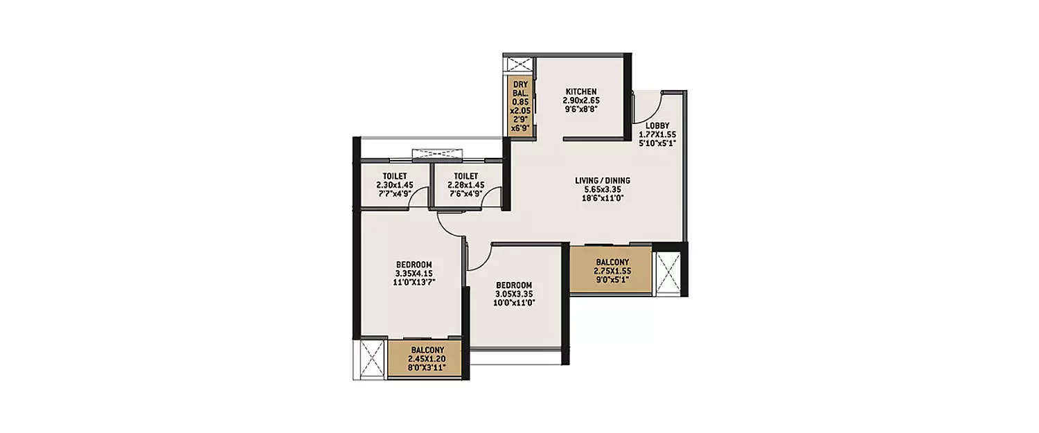 Floor plan for 2 BHK