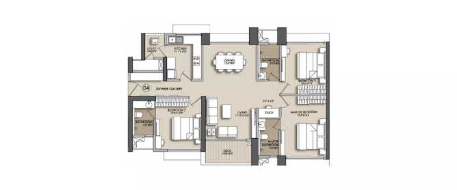 Narang Privado Thane - Floor plan 3 BHK 1128 Sq.ft