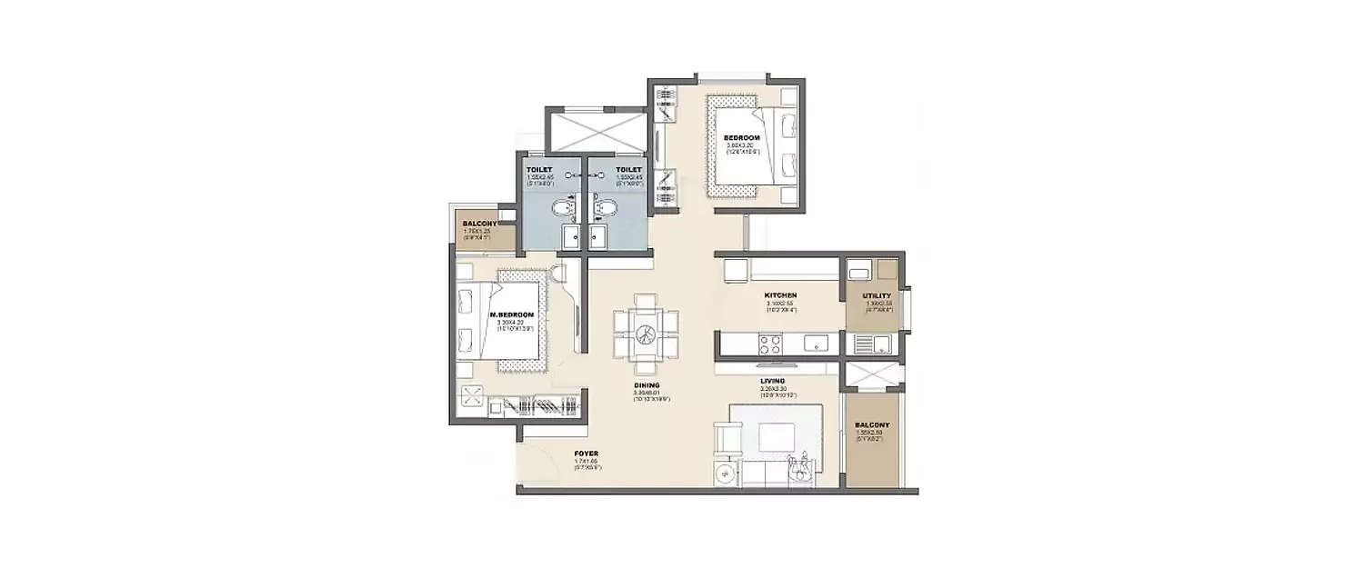Floor plan for 2 BHK
