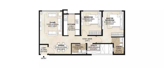 Mahindra Alcove Chandivali - Floor plan 2 BHK 778 Sq.ft