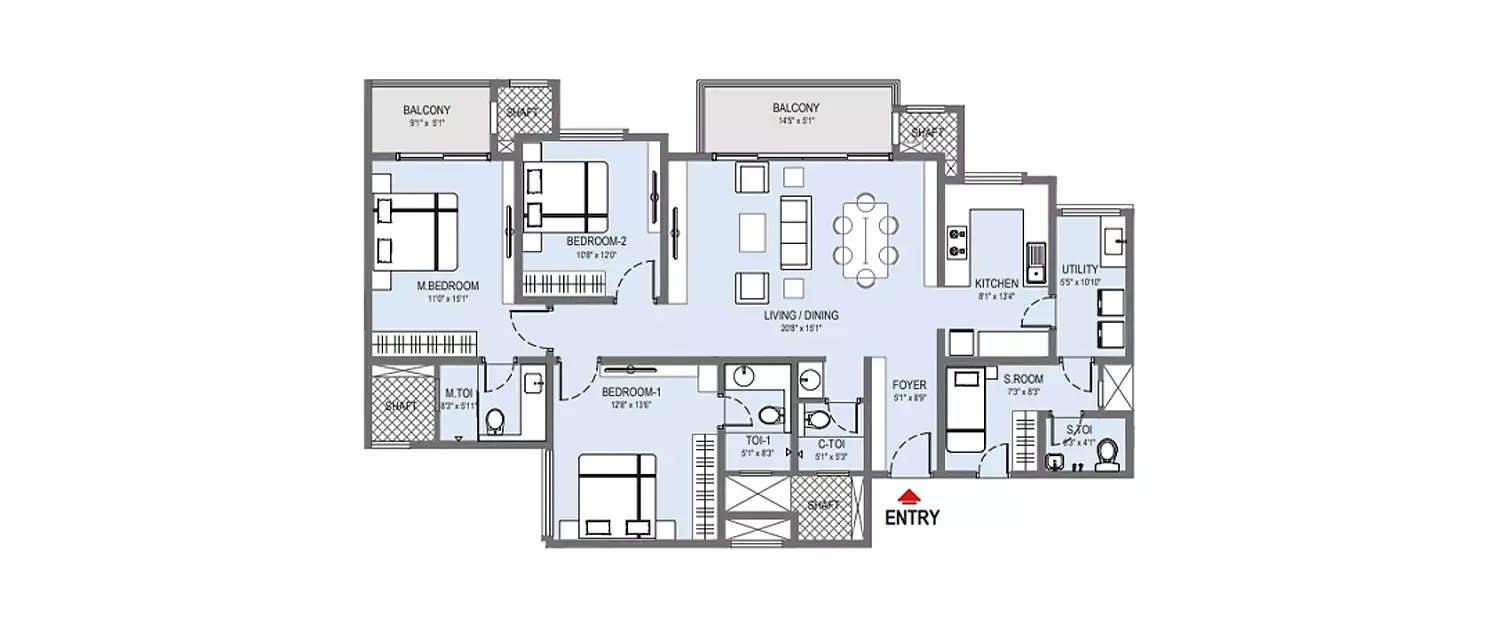 Floor plan for 3 BHK
