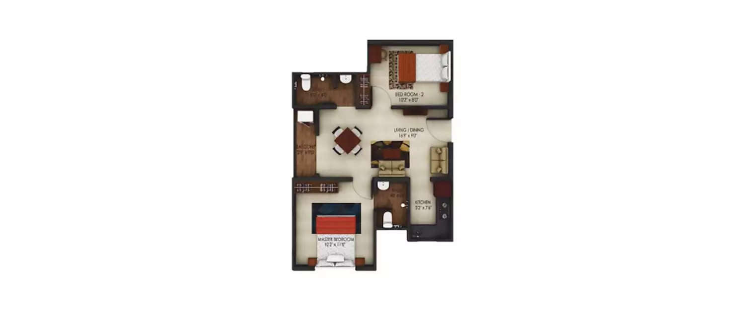 Floor plan for 2 BHK