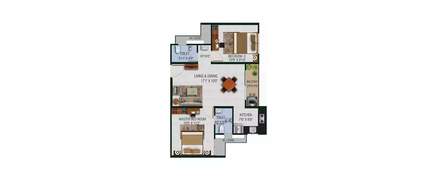 Floor plan for 2 BHK