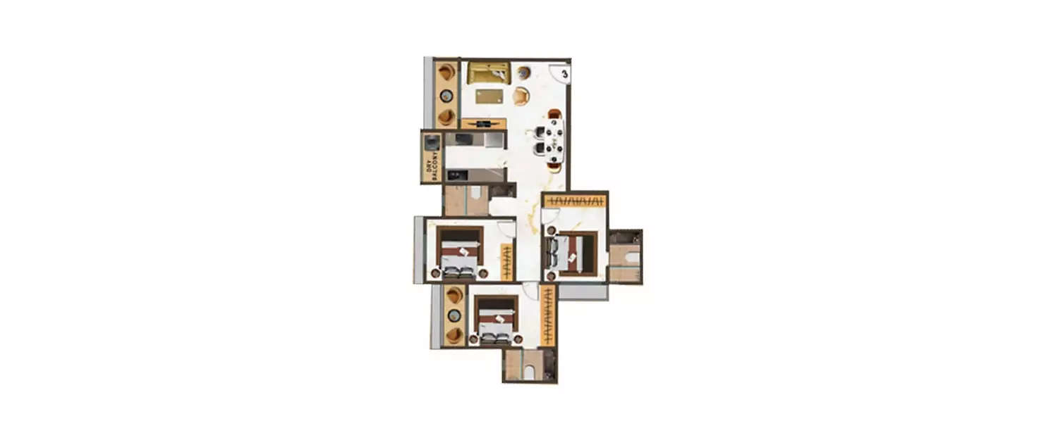 Floor plan for 3 BHK