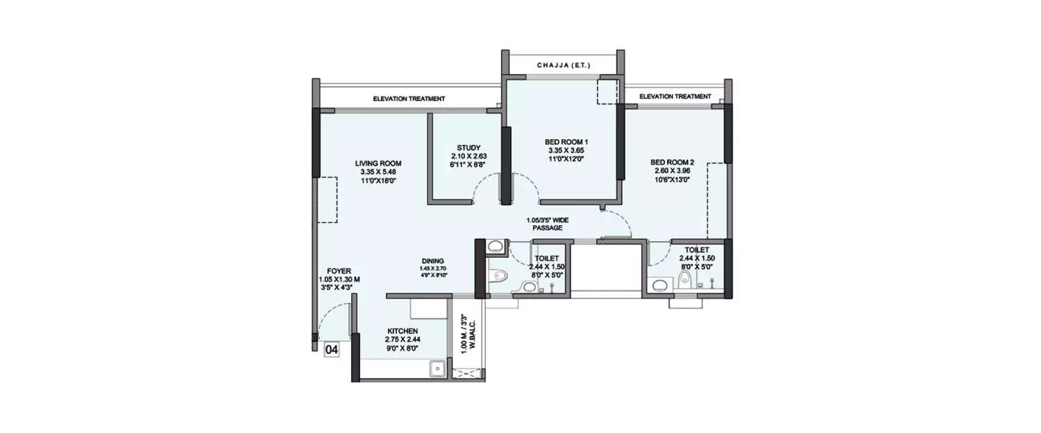 Floor plan for 2.5 BHK