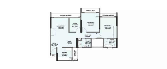 Wadhwa Elite Ghodbunder Road - Floor plan 2.5 BHK 906 Sq.ft