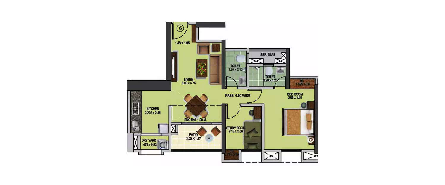 Floor plan for 2 BHK