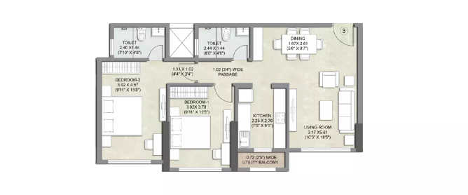 Kalpataru Bliss Santacruz - Floor plan 2 BHK 757 Sq.ft