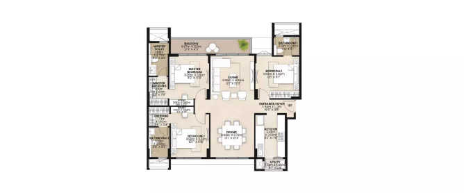 Mahindra Vicino Andheri - Floor plan 3 BHK 1295 Sq.ft