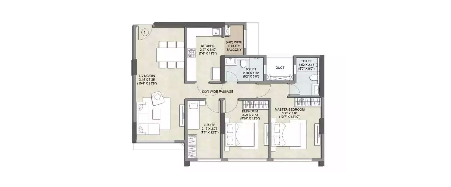 Floor plan for 2.5 BHK