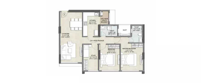 Kalpataru Primus Santacruz - Floor plan 2.5 BHK 882 Sq.ft