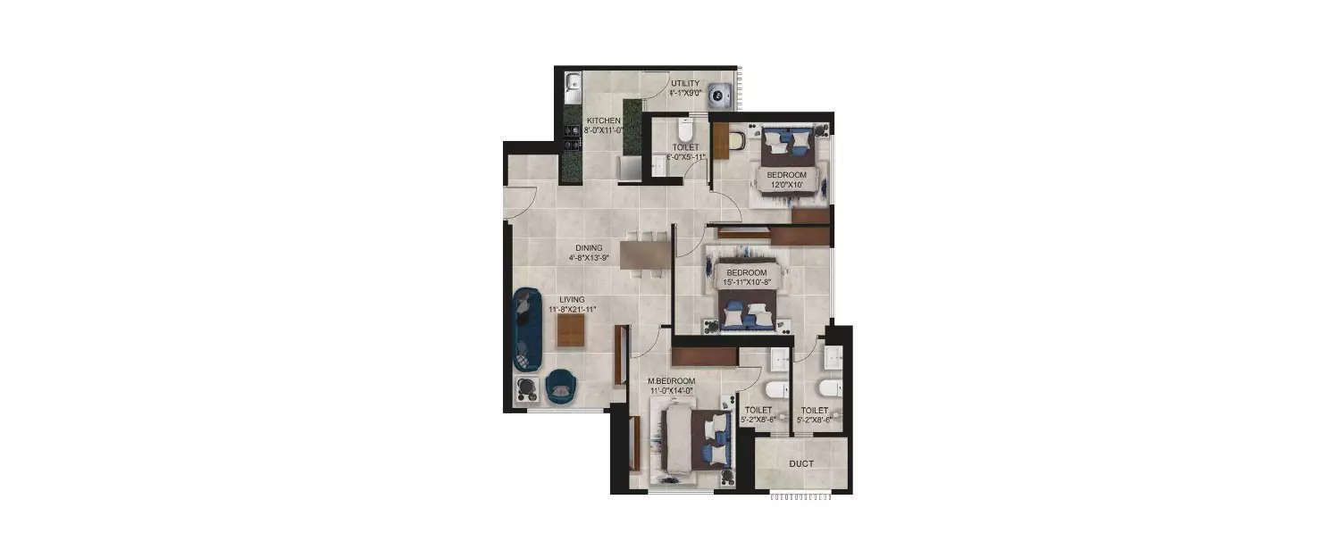 Floor plan for 3 BHK