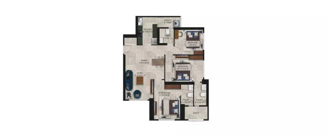 Ajmera I Land Wadala - Floor plan 3 BHK 1407 Sq.ft