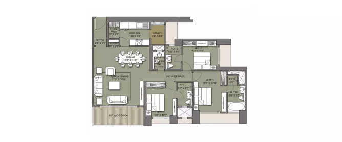 Lodha Venezia Parel - Floor plan 3 BHK 1162 Sq.ft