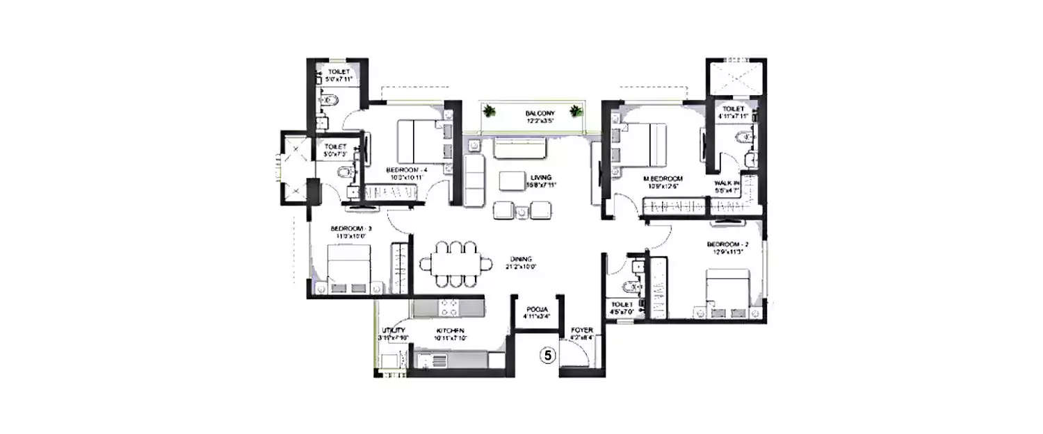 Floor plan for 4 BHK