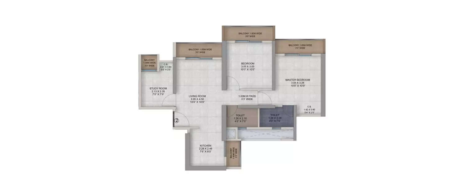 Floor plan for 2.5 BHK