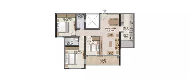 Century Horizon Jakkur - Floor plan 3 BHK 951 Sq.ft