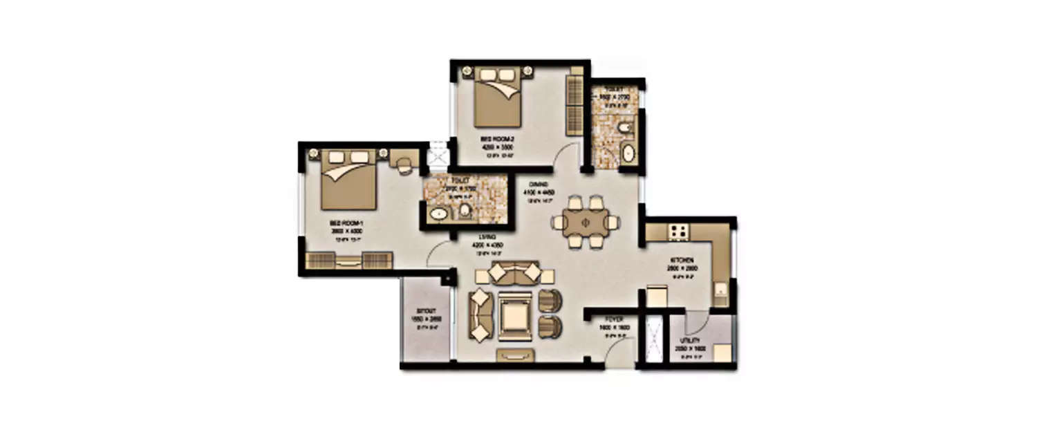 Floor plan for 2 BHK