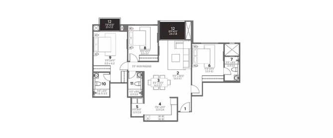 Hiranandani Glen Classic Devinagar - Floor plan 3 BHK 1121 Sq.ft