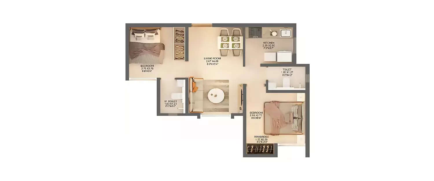 Floor plan for 2 BHK
