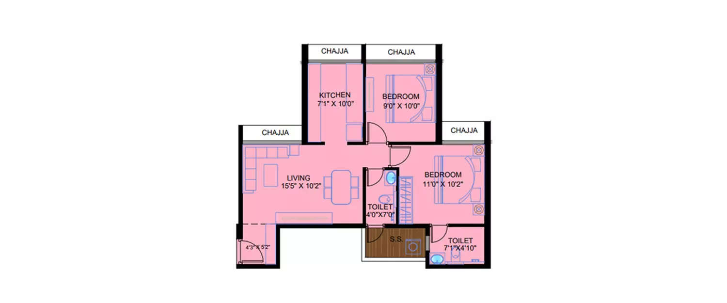 Floor plan for 2 BHK