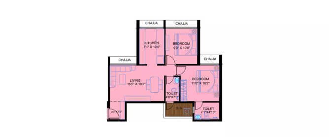 Satyam Peace Of Mind Kharghar - Floor plan 2 BHK 632 Sq.ft