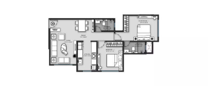 Chandak Insignia Vile Parle - Floor plan 2 BHK 733 Sq.ft