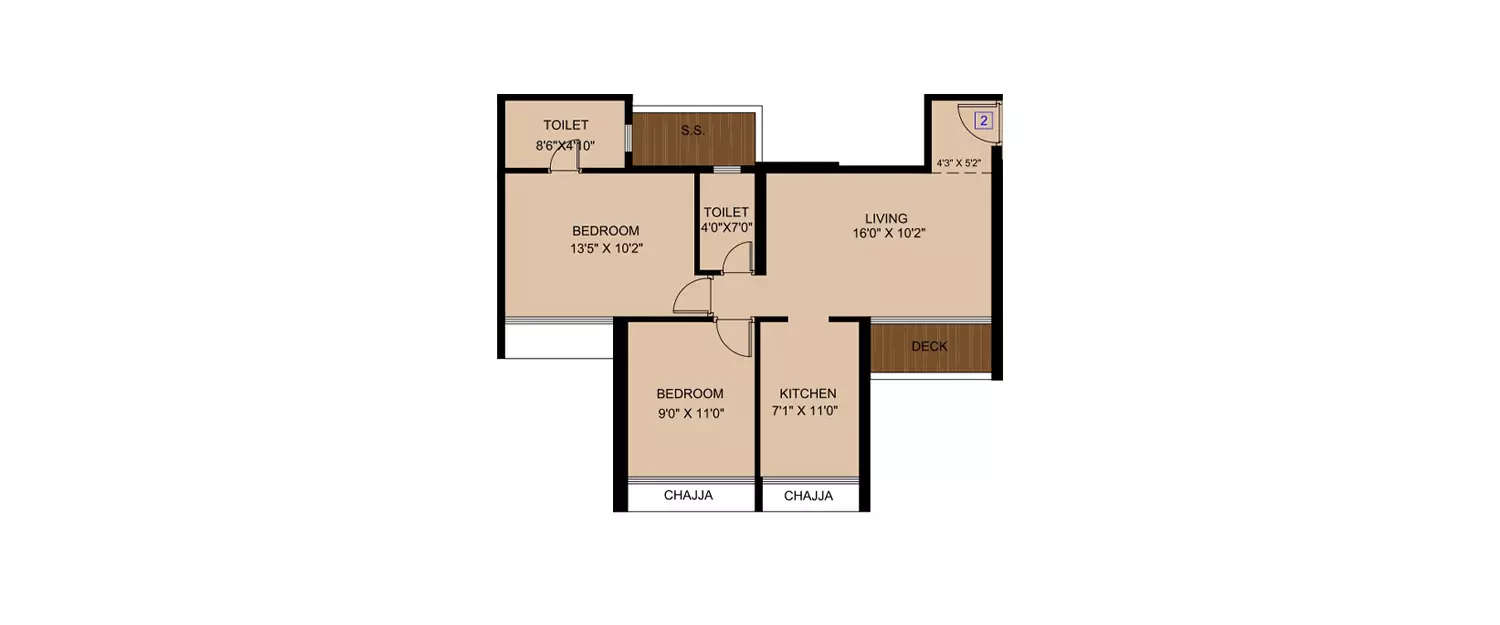 Floor plan for 2 BHK