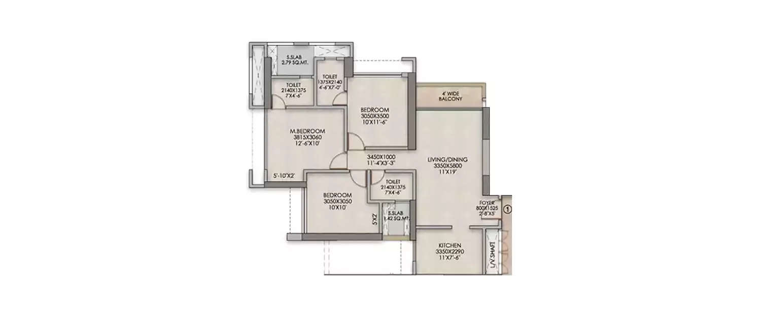 Floor plan for 3 BHK
