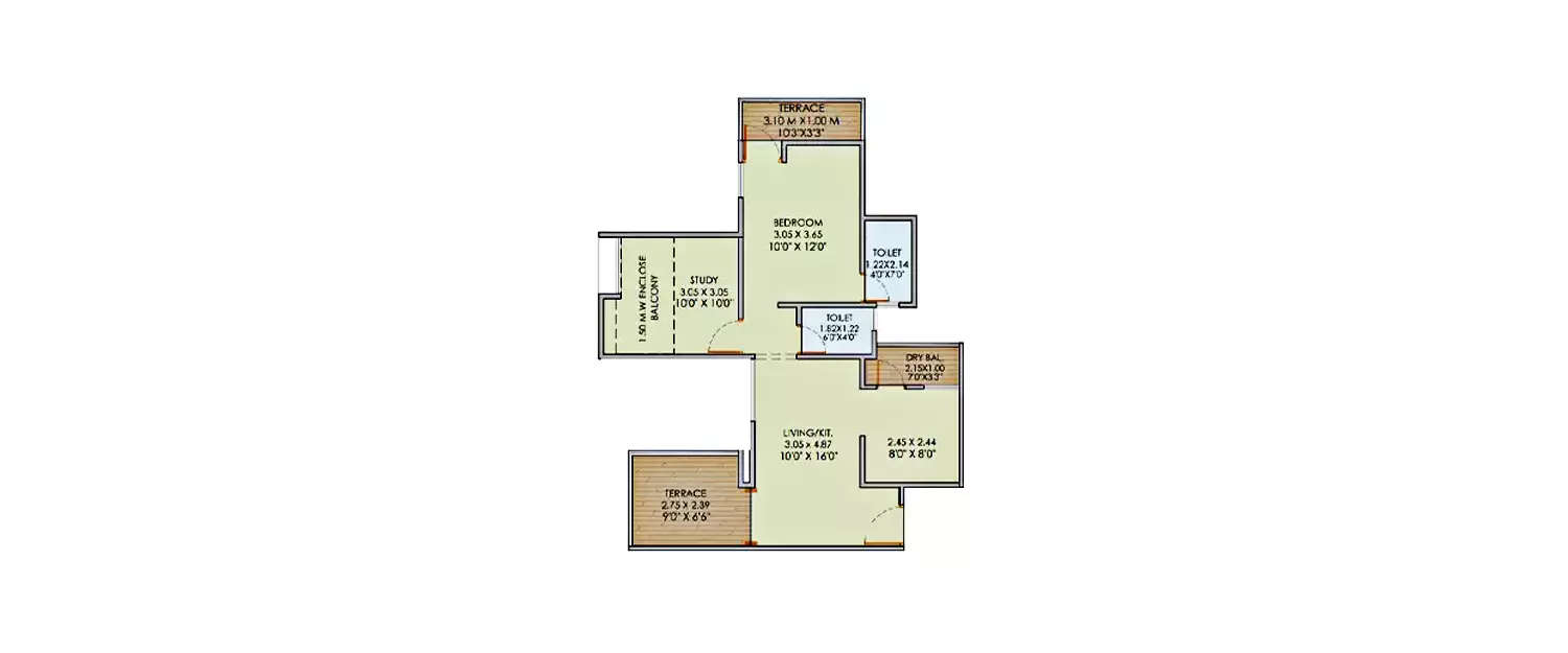 Floor plan for 1.5 BHK